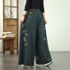 Plus Size Vintage Floral High Waist Casual Loose Women Spring Autumn Jeans Denim Wide Leg Pants