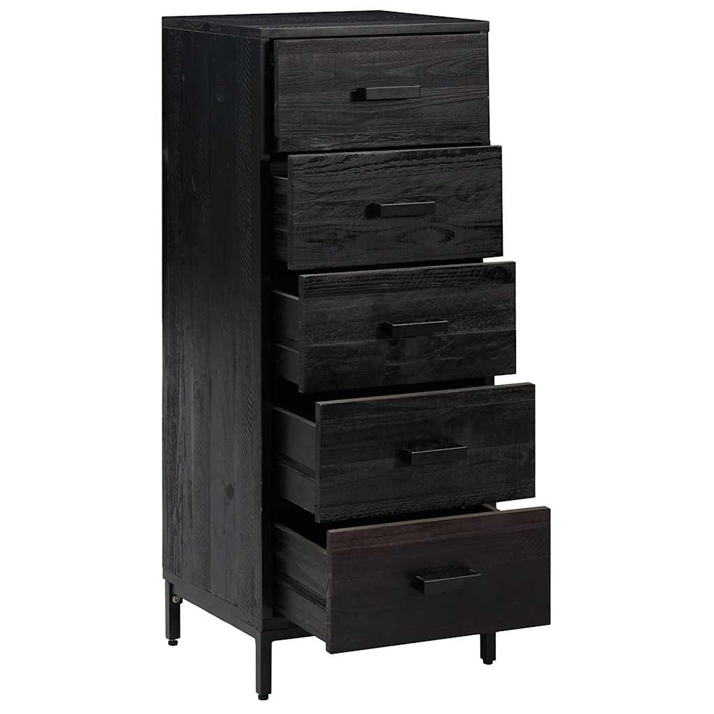 Chest of Drawers Black 42x35x110 cm Solid Pine Wood