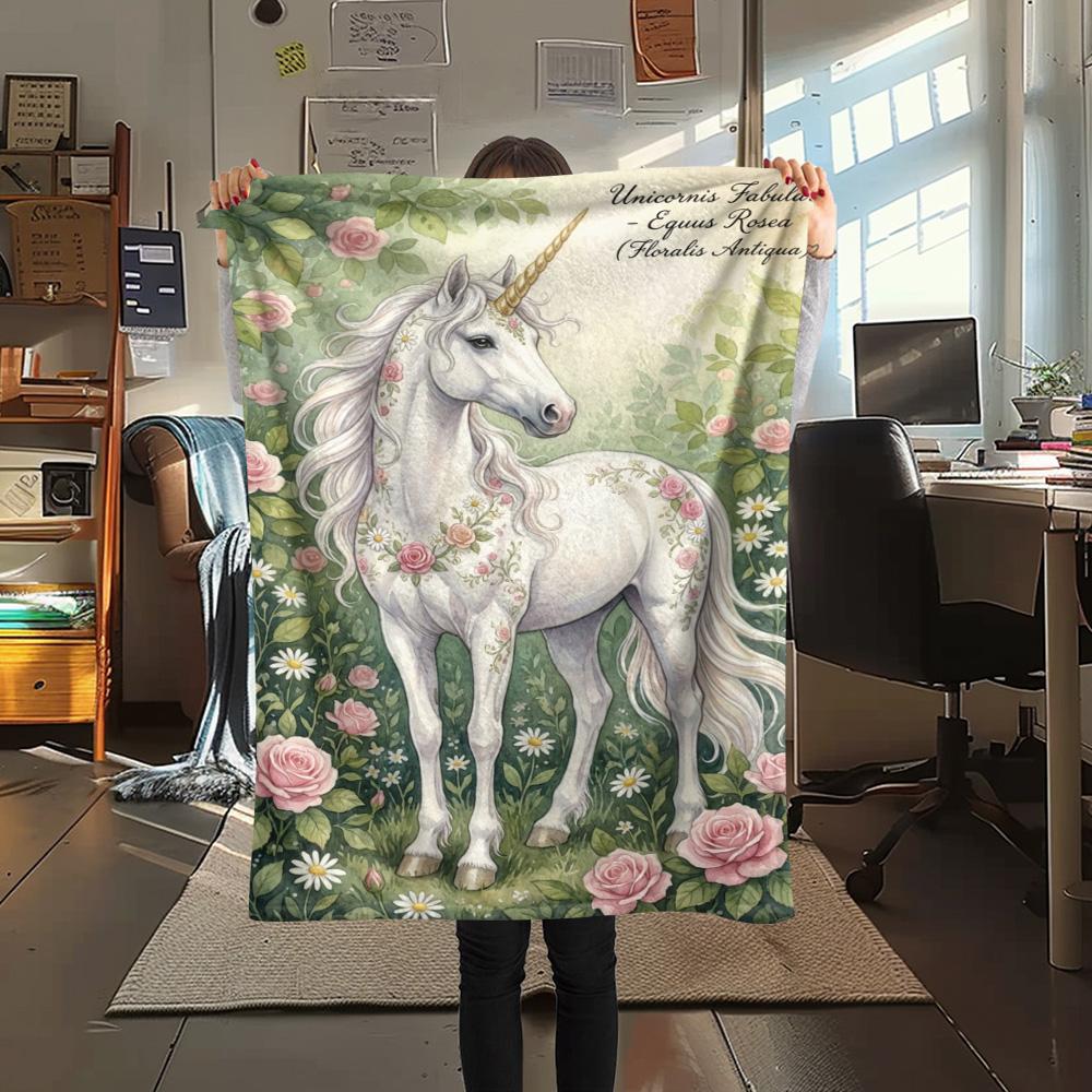 1PC Floral Fantasy Creatures Print FlAannel Blanket, High quality Comfortable for All Seasons, Home Decor, Warmth and Comfort