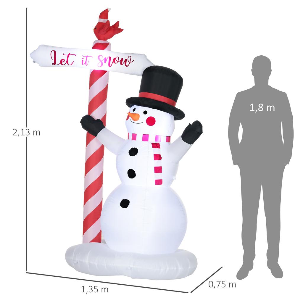 Inflatable snowman with sign 3 LED waterproof polyester height 213 cm white