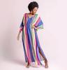 Boho Colour Stripe Print Kaftan 2024 Beach Dress Beachwear Cover Up Women Tunic Sexy Sarong Bikini Swimsuit Robe Cover-Ups Q1033