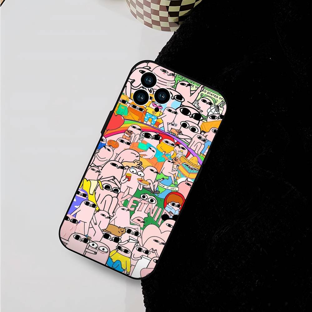 Розовый Мультяшный Забавный ketnipz с большими глазами Для iPhone 17 air 16 15 14 13 12 11 Pro Черный Мягкий Чехол для Телефона
