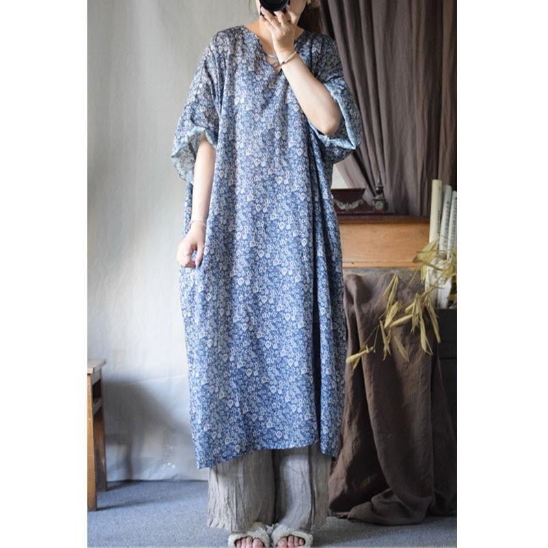 Johnature Женские платья с винтажным принтом и цветочным принтом, V-образным вырезом, семь рукавов, летние свободные мягкие платья А-силуэта