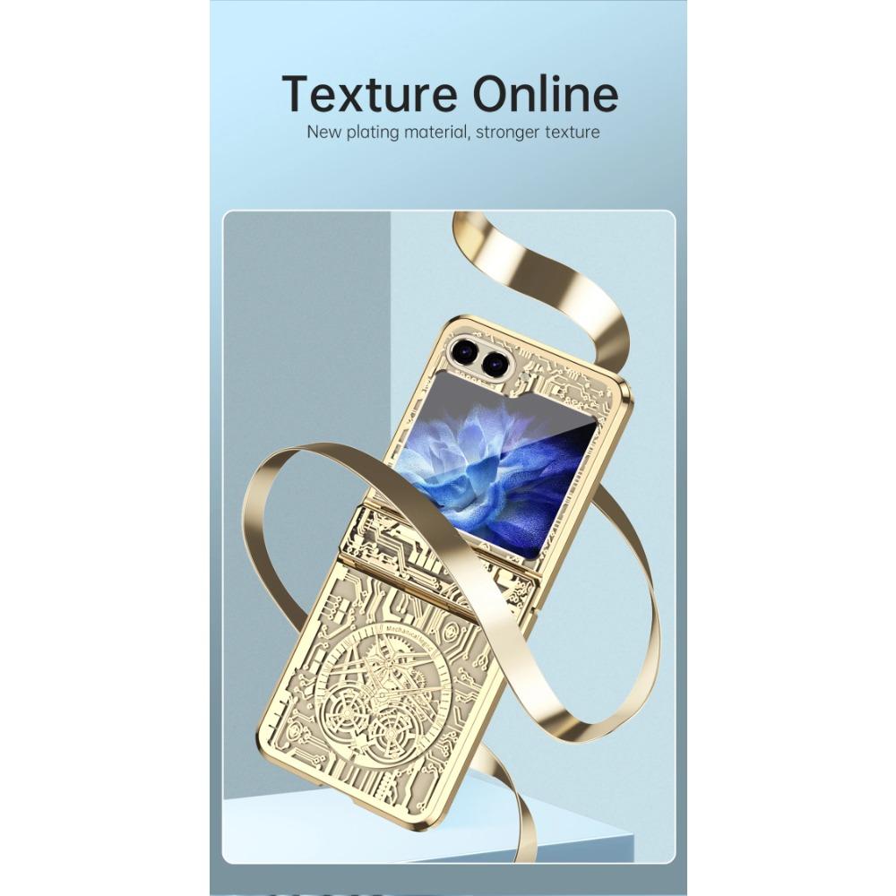 Роскошный прозрачный жесткий чехол для телефона с гальваническим покрытием с механическим рисунком для Samsung Galaxy Z Flip 6 5 4 3 с защитой шарниров
