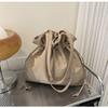 Япония и Корея Harajuku Ткань Оксфорд Большая вместимость Однотонная модная повседневная сумка-ведро со шнурком и складками через плечо