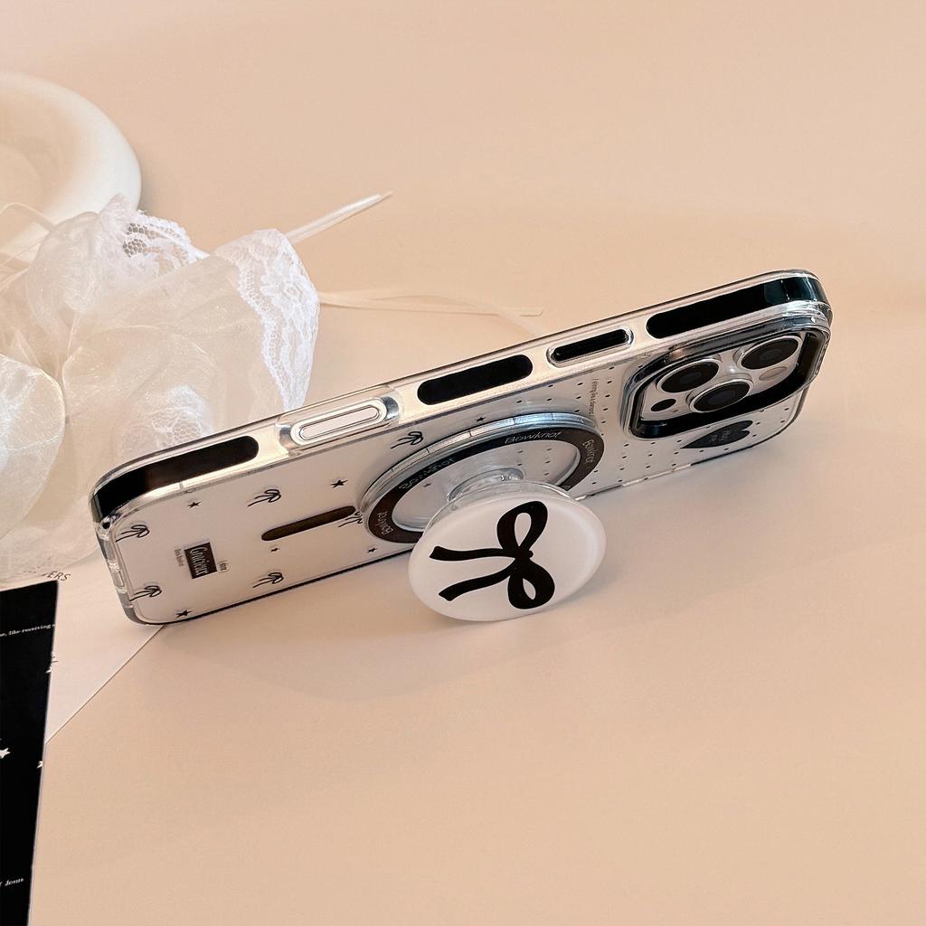 Polka Dot Bow Magnetic Holder for IPhone16 Phone Case 17Promax Transparent 13 Premium 12 Anti-fall