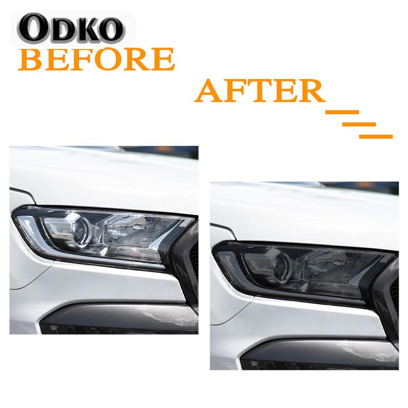 2 Pcs Car Headlight Tint Black Protective Film Transparent TPU Sticker Accessories For Ford Ranger Wildtrak Raptor 2015-Present