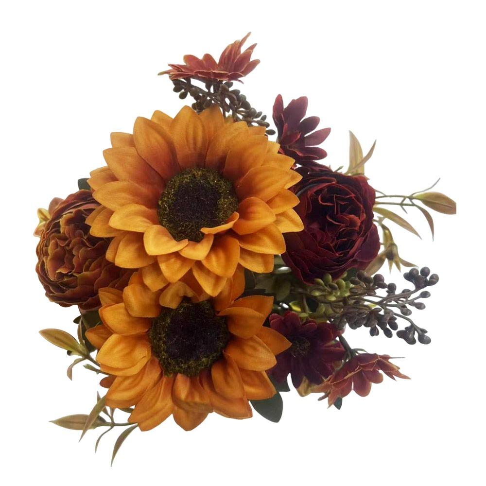 Multicolor Sunflower Artificial Flower Green Leaves DIY Faux Daisy Peony Flower Photo Props Accessories Simulation Sunflower