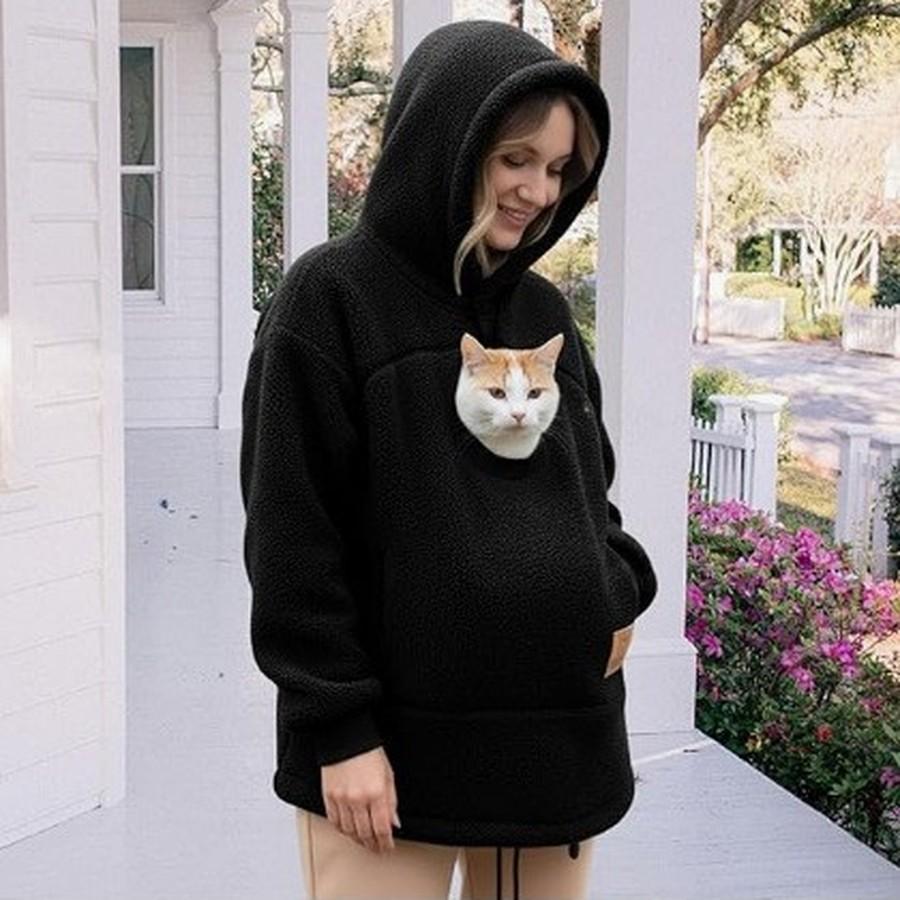 Men & Women Fall Winter Casual Fleece Lined Loose Warm Fleece Hooded Sweatshirt