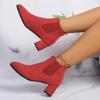 2024 Модная обувь для женщин, женские сапоги без застежек, зимние, с острым носком, однотонные, флоковые, теплые, короткие, на среднем каблуке, римские сапоги Naked