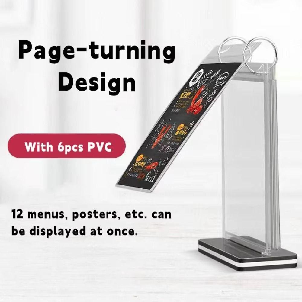 Clear PVC Poster Holder Sturdy Base Pageable Folder Convenient Menu Display Stand Restaurant
