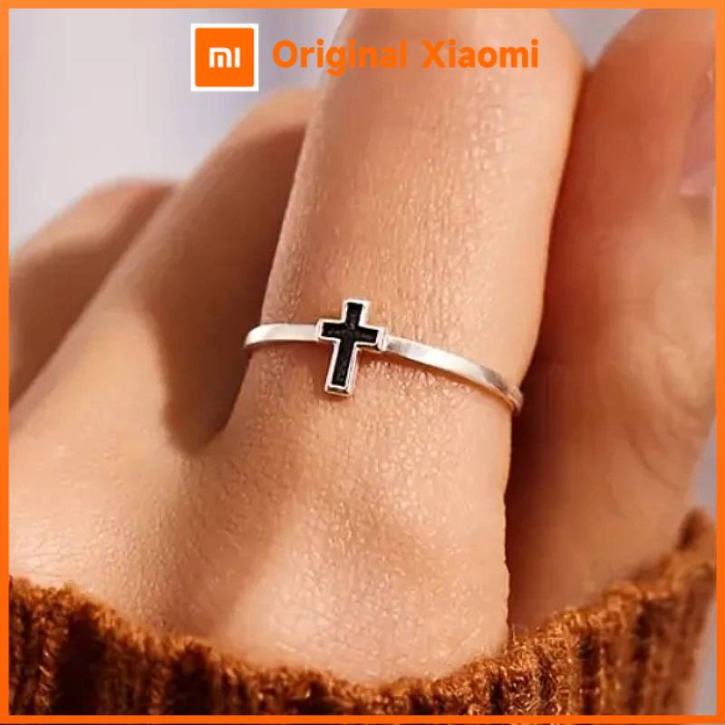 Xiaomi Huitan Black Cross Women Ring Silver Color Simple Style Party Daily Fashion Versatile Female Finger Accessories Fancy Jewelry