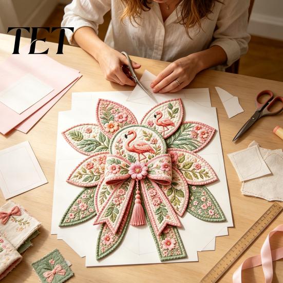 Beginner Friendly Craft Activity DIY Quilted Hanger Kit for Door Wall, Wreath Patchwork Bow Sewing Interior Wall Fireplace Decoration Kit, Fabric