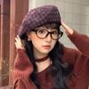 Retro Literary Plaid Beret Women's Autumn and Winter New Versatile Face-showing Small Octagonal Hat Temperament Painter Hat Pumpkin Hat