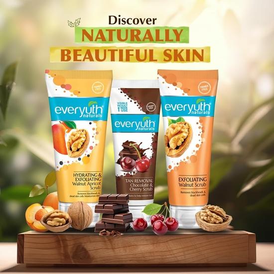Everyuth Naturals Отшелушивающий скраб с грецким орехом Нежный скраб для лица | Без парабенов | Для жирной, сухой, нормальной, комбинированной и чувствительной кожи - 100 г(Пакет из 2)