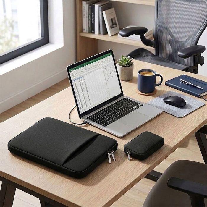 Housse Ordinateur 15" avec Pochette - Anti-Rayures pour MacBook Air/Pro HP Asus Lenovo - Noir