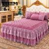 Luxury Super Soft Crystal Velvet Fleece Lace Ruffles Quilted Bed Skirt Mattress Cover Bedspread Pillowcase Bedding Home Textiles