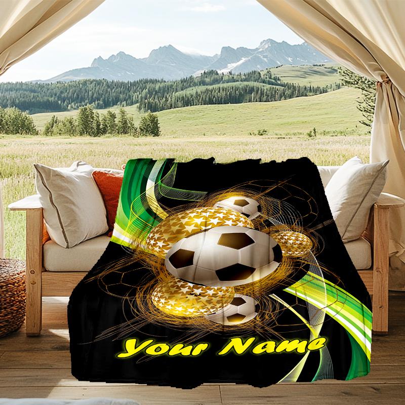 1PC Custom Name Soccer Art outdooor Flannel blankets Throw Blanket All-Season Throw Gift Bedspread for Couch, Bed, Camping Holiday Birthda
