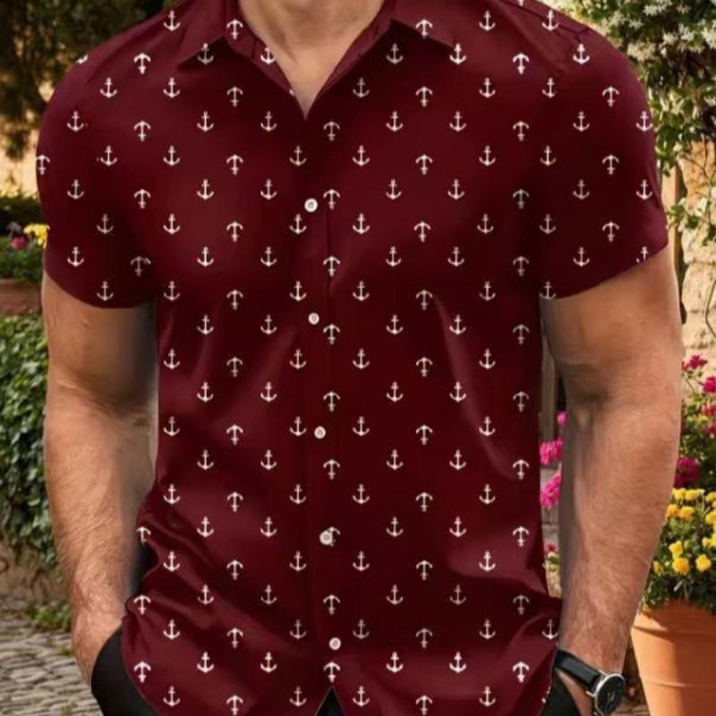 Mens Casual 3d Printed Short Sleeve Lapel Button Down Shirt