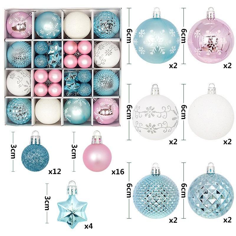 Xmas Tree Ornaments 42/44 Pcs Holiday Decor PVC Glossy Ball Set Christmas Decorations