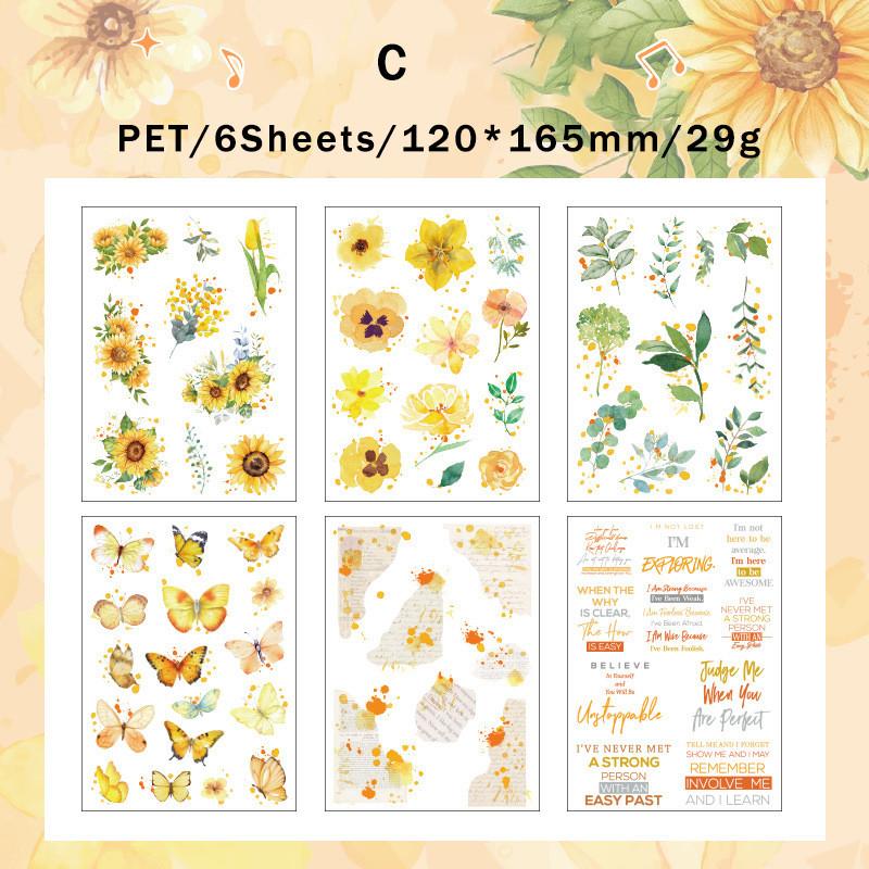 6Sheets PET Butterfly Plant Sticker DIY Scrapbooking Collage Supplies Creative Decor Stationery Junk Journal Aesthetics Stickers