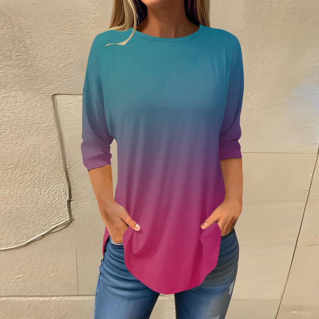 Женская свободная футболка с круглым вырезом и рукавом 3/4, верхний пуловер