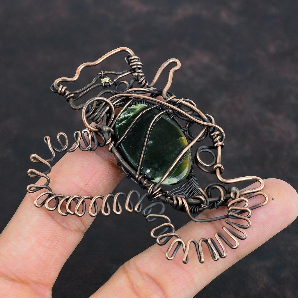 Подвеска из австралийского хромированного халцедона, обернутая медной проволокой, подвеска в виде кролика из драгоценных камней, замечательная медная бижутерия, подвеска ручной работы для подарков