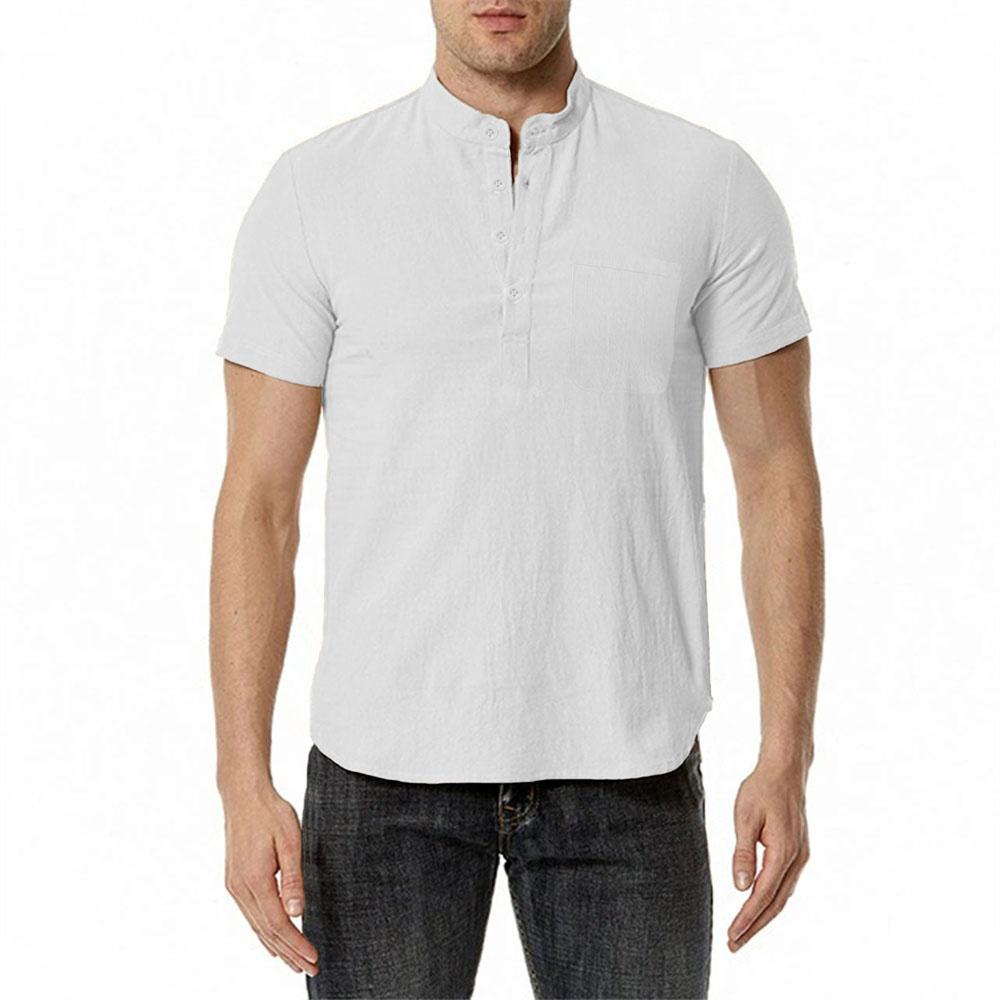 Летняя мужская хлопково-льняная футболка, пляжный стиль, короткий рукав, вырез хенли, отпуск, Гавайи, повседневная, легкая, дышащая, уютная, топы