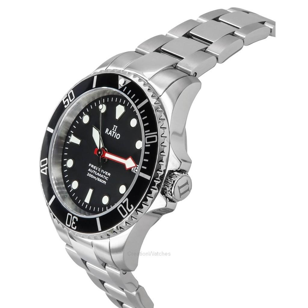 RATIO FreeDiver Автоматические мужские часы из нержавеющей стали с сапфировым стеклом и черным циферблатом RTF041 200M