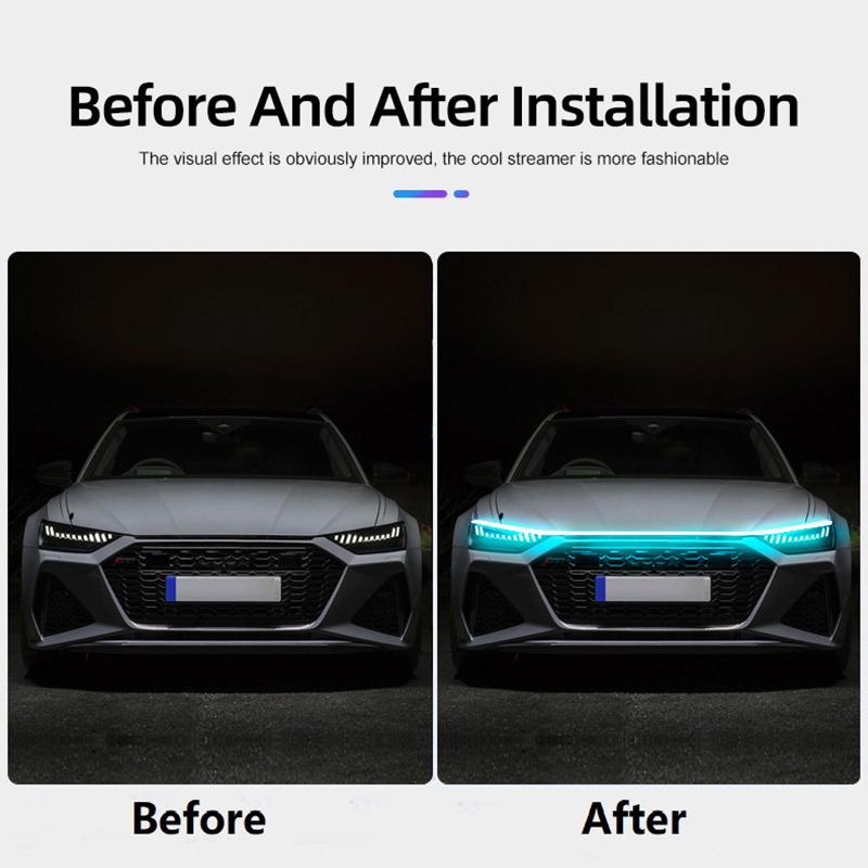 Car Hood Led Light Strip Waterproof Auto Decorative Headlight Atmosphere Lamp Exterior Ambient Decoration Lighting Car Universal