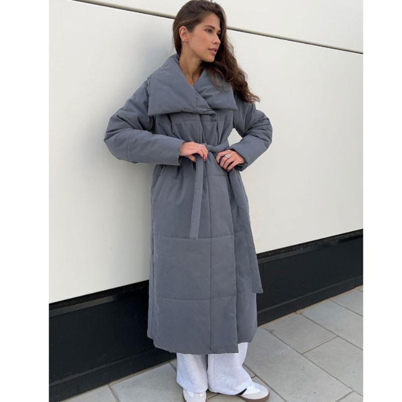 Женские осенне-зимние свободные теплые куртки-пуховики с поясом, модные куртки, свободные однотонные повседневные пальто, хлопковая стеганая куртка