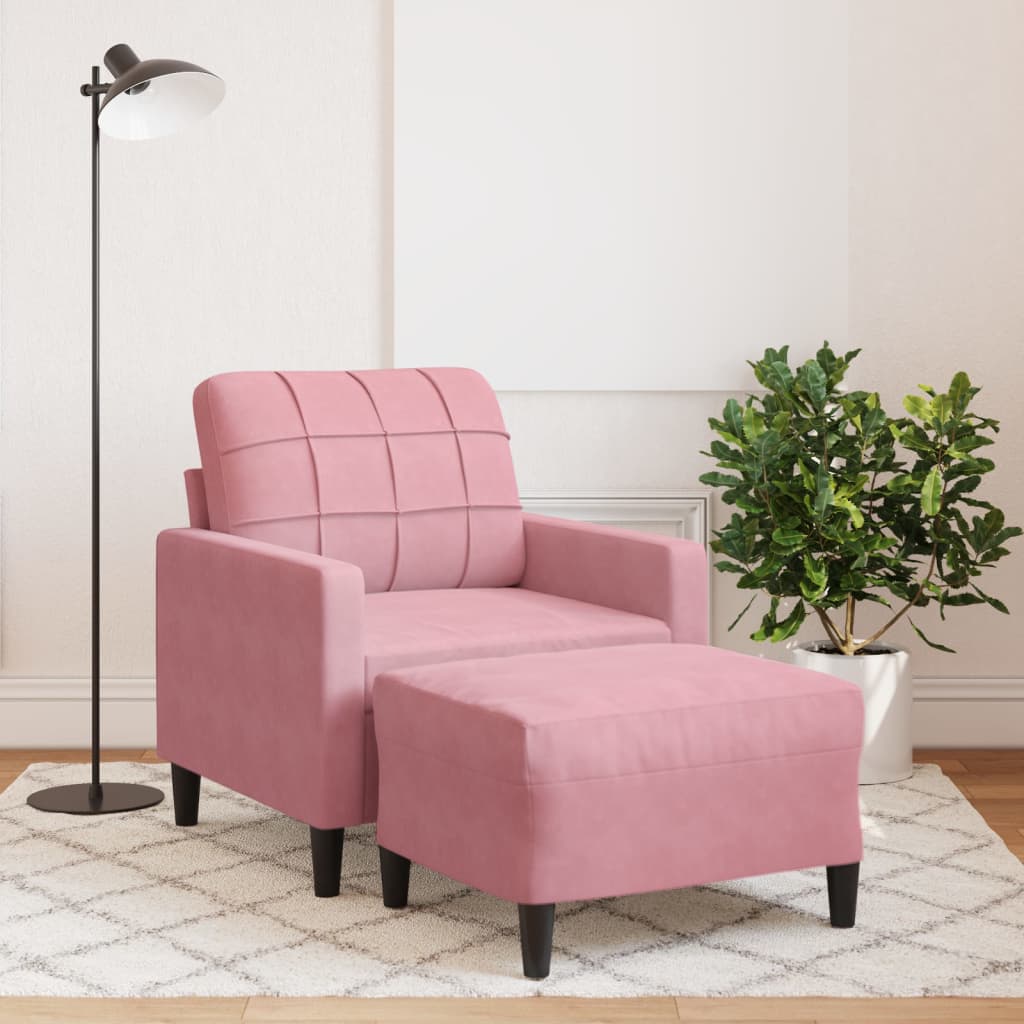 Vidaxl Fotel Z Podnóżkiem, Różowy, 60 Cm, Obity Aksamitem