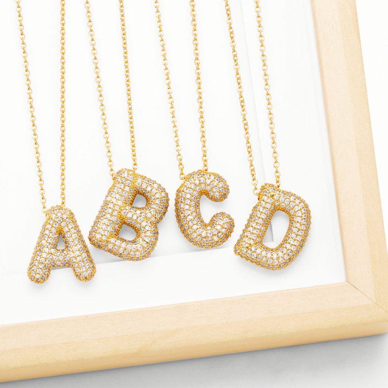 New Style Personalization Zircon A-Z Initial Letter Balloon Chunky Necklace Gold Plated Link Chain Classic 2pcs