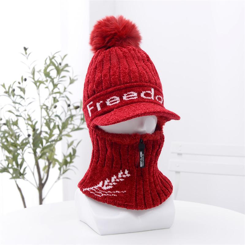 Новый зимний женский вязаный пуловер из бархатной шенили в корейском стиле на молнии с язычком-уткой из шерсти, шарф для велоспорта, интегрированная шапка