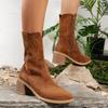 2025 Plus Size Women's Boots Retro Suede High Heel Ankle Boots Embroidery Side Zip Comfortable Autumn Western Boots Shoes Ladies