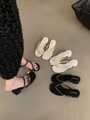 Модные тапочки Женская летняя обувь Квадратный каблук Резиновые шлепанцы Мюли на каблуке Слайды Блок Гавайские Высокие Ретро Скандалы Квадратный каблук Шо