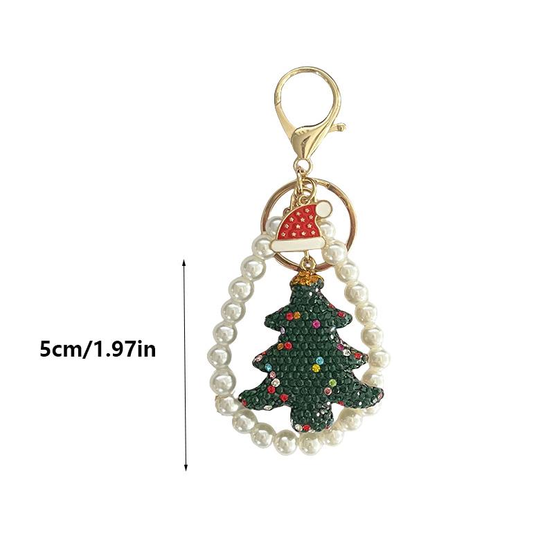 Yogodlns Exquisite Full Diamond Christmas Tree Keychain Pearl Wristbands Colorful Christmas Tree Keychain Car Keyring Bags Decor Party