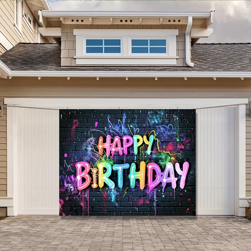 Happy Birthday background Vibrant neon graffiti brick wall design colorful hip hop photography background party decorations