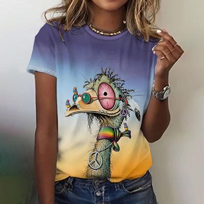 Женская футболка с 3d мультяшным принтом и коротким рукавом, женская забавная футболка, повседневная мода, свободные уличные стильные топы с животным рисунком, художественные топы