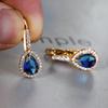 Vintage Gold Gold Color Teardrop Cut Blue Green Aqua Red Birthstone Ear Studs Drop Dangle Hook Earrings for Women Wedding Jewelry