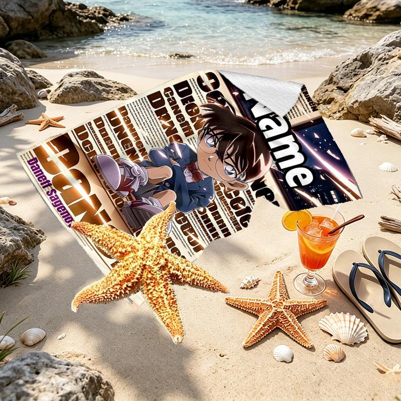 Custom Name Personalized Detective Conan Print Beach Towel, for Trip Camping Beach Party Home Decor, Birthday Gift for Family & Friends