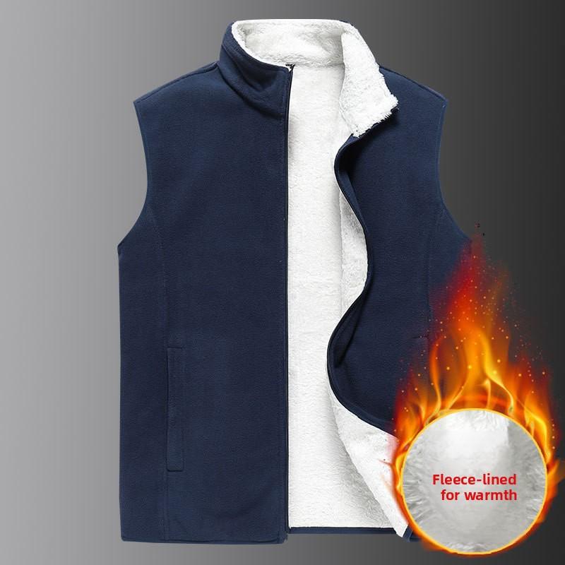 Осень Зима Новый Мужской Жилет на Флисовой Подкладке Однотонный Повседневный Безрукавный Пиджак Мужской Большого Размера Утепленный Теплый Флис
