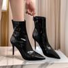 Black Patent Leather Ankle Boots for Women Sexy Pointed Toe  Side Zipper Modern Boots Brand Designer High Heels Botas Para Mujer