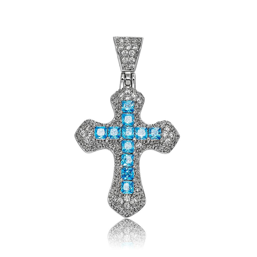 Hip Hop Iced Out Brass Crucifix Pendant, CZ Diamond Silver Plated Necklace for Men