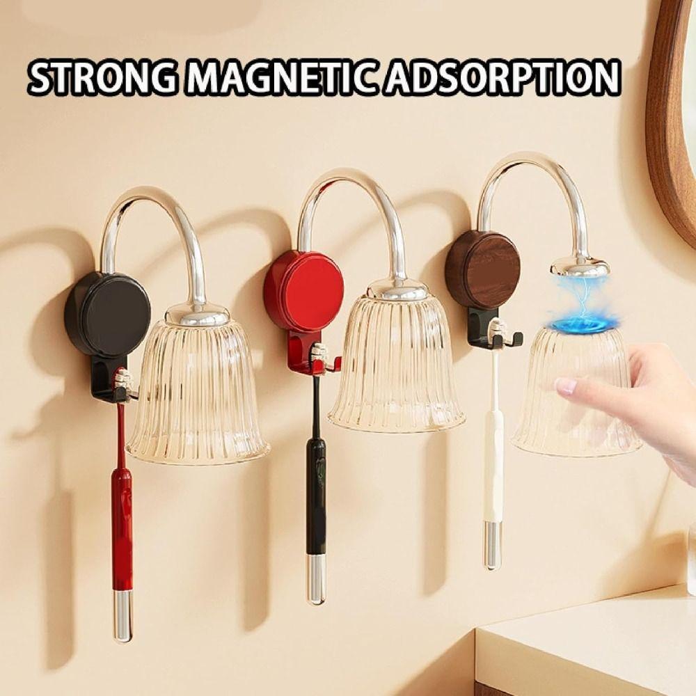 Durable Magnetic Drainage Toothbrush Organizer Wall-Mounted Inverted Tooth Cup Holder