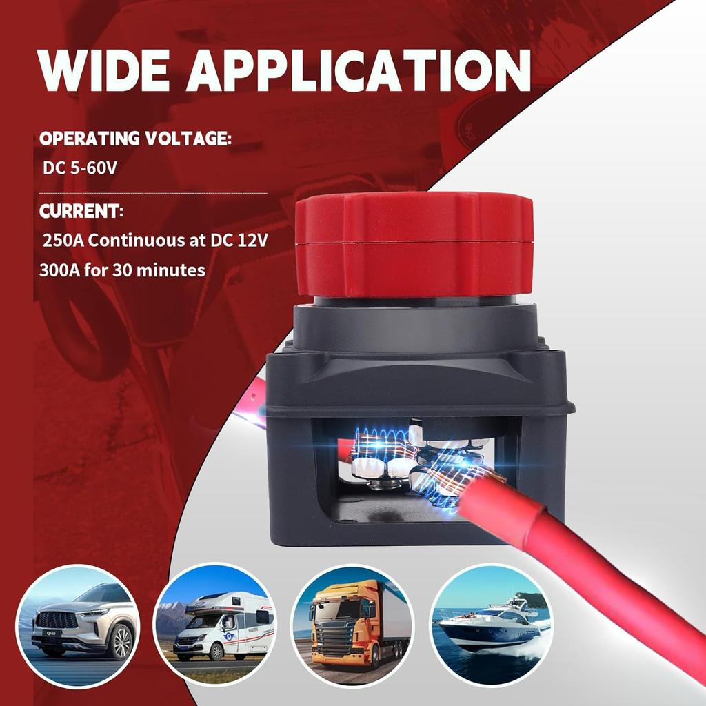 Upgrade Battery Disconnect Switch With Voltmeter, DC 5-60V Master Isolator Cut/Shut Off Switch For Marine Boat Car Truck Camper RV Trailer Vehicles