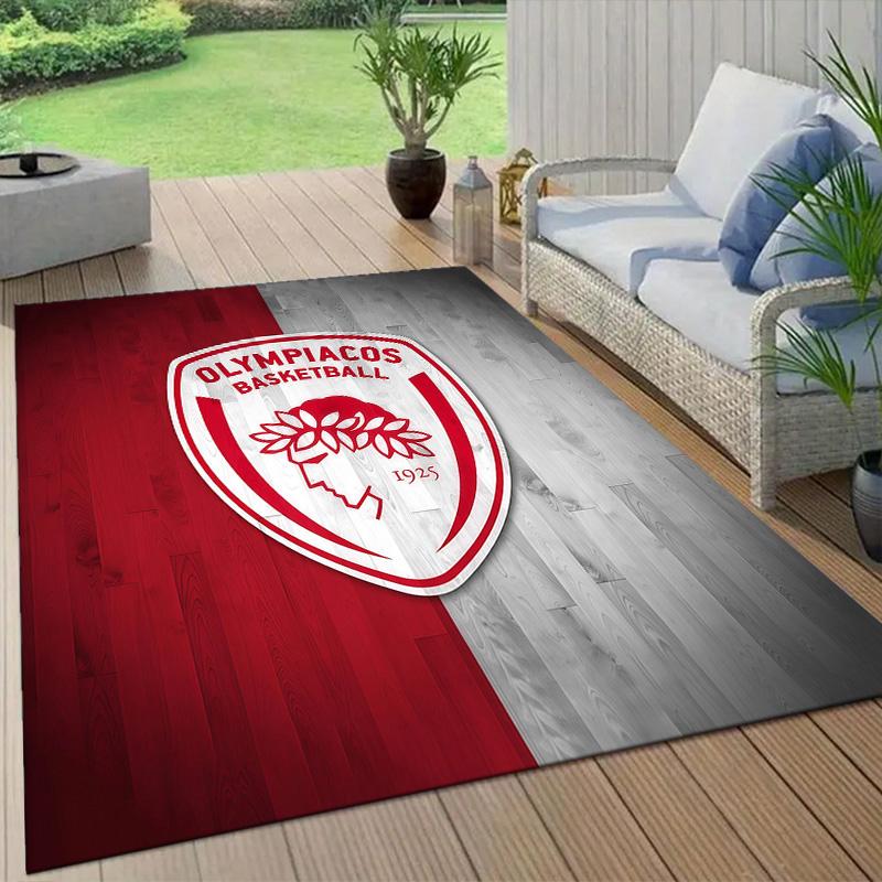 Olympiacos F.C Flannel Pattern Square Carpet,Area Rug,Carpet Rug for Living Room Bedroom Sofa Playroom Decor,Non-slip Floor Mat