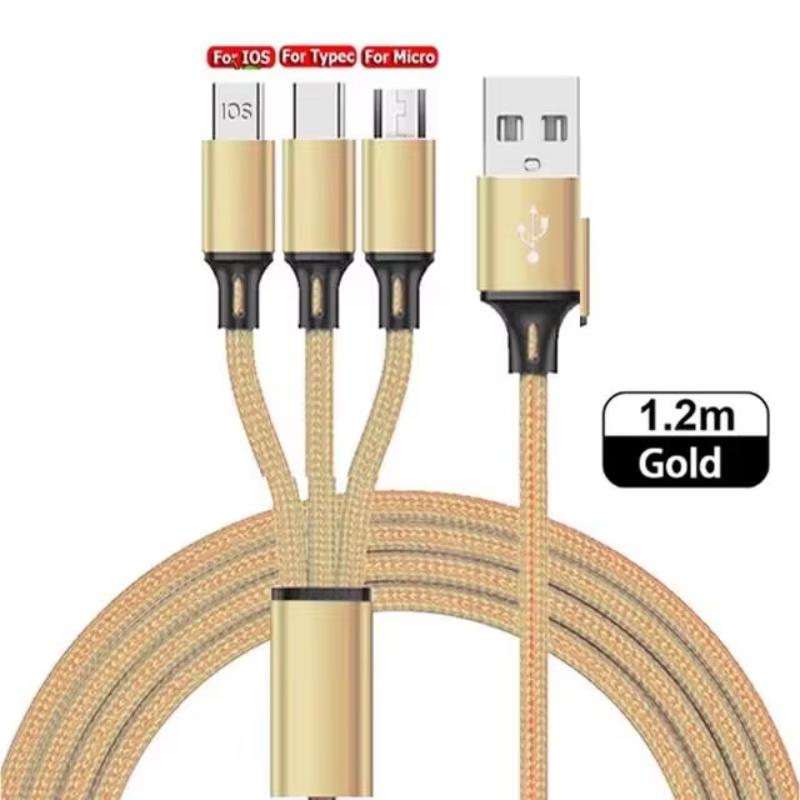 3 в 1 USB-кабель для быстрой зарядки типа C Micro IOS, универсальный зарядный кабель для iPhone, Huawei, Samsung, нейлоновый плетеный шнур