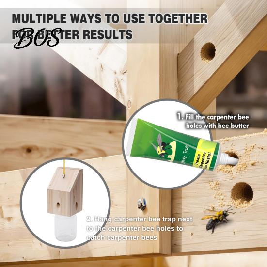Carpenter Bee Catcher Trap Nest, Outside Hanging Catcher, Wood And Glass Installation Jar Design, Effective Removal for Home Yard Garden Porch Ceiling