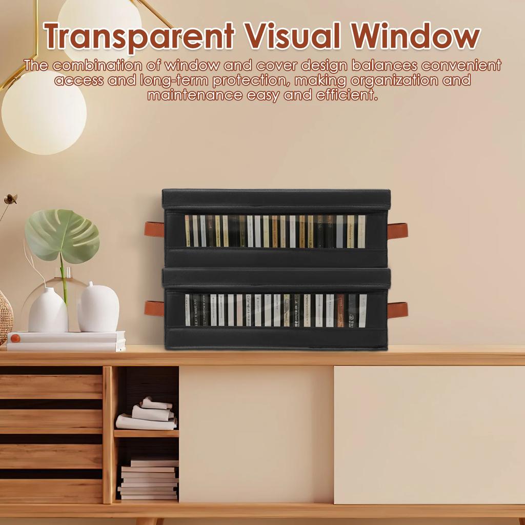 4Pcs DVD Storage Box Non Woven CD Container Box with Visible Window Lid and Handle Books Stationery Video Game Disk Organizer